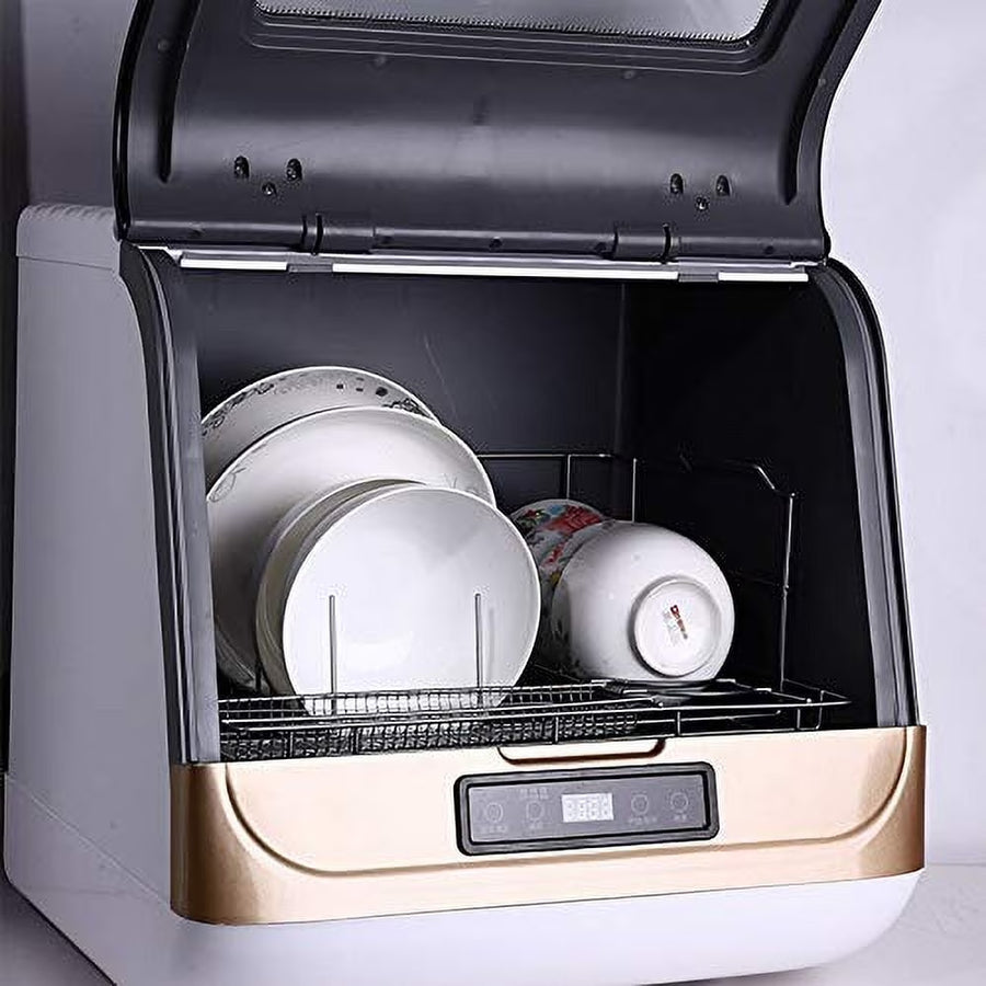Countertop Dishwasher Kitchen Mini Portable Dish Bowl Washer Tabletop Automatic Dishwasher Deep Cleaning for Home, Apartment, RV (White Black)