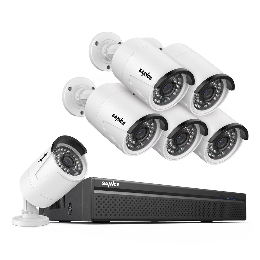 SANNCE 8CH 5MP Poe Home Security Camera System,2MP 8CH Poe NVR, 6pcs 1080P Outdoor Poe Cameras,No Hard Drive
