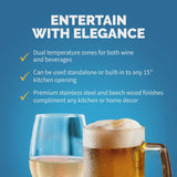 Newair 15 Dual Zone Beverage Cooler with Removable Beech Wood Shelves, Stainless Steel image 6