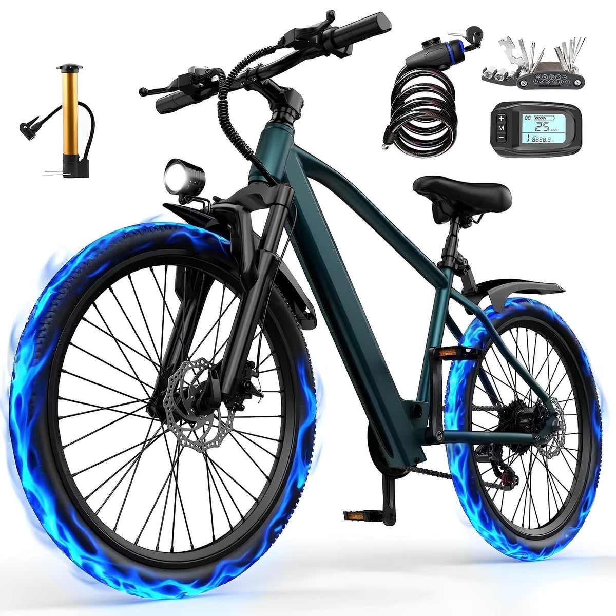 26 in Electric Bike for Adult,400W Motor,Top Speed 25MPH,40Miles Long Range,City Commuting E-bicycle With Front Fork Suspension, Dual Disc Brakes