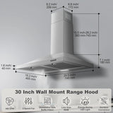 30-inch Wall Mount Range Hood 450CFM - Stainless Steel Kitchen Vent Hood, Ultra Quiet 55dB, Ducted/Ductless Convertible, 3-Speed + LED Light,... image 6