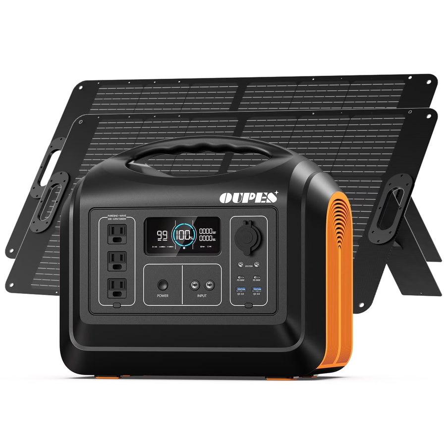 OUPES 1800W 1488Wh Portable Power Station with 2x100W Solar Panel,Solar Generator for Outdoor Camping,Home Backup,Emergency,RV