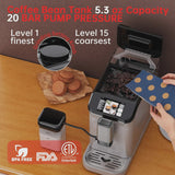 Full Automatic Espresso Machine with Built-In Grinder & Milk Frother - FTF Touchscreen Coffee Maker for Latte/Cappuccino, 20 Bar Pressur & 1.5L... image 6