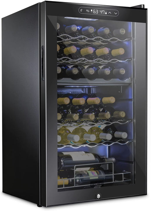 Schmecke Wine Fridge, Dual Freestanding Wine Refrigerator, 33 Bottle Wine Cooler