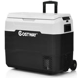 Costway 53 qt Wheeled Corded Electric Dual-Zone Portable Car Refrigerator, White
