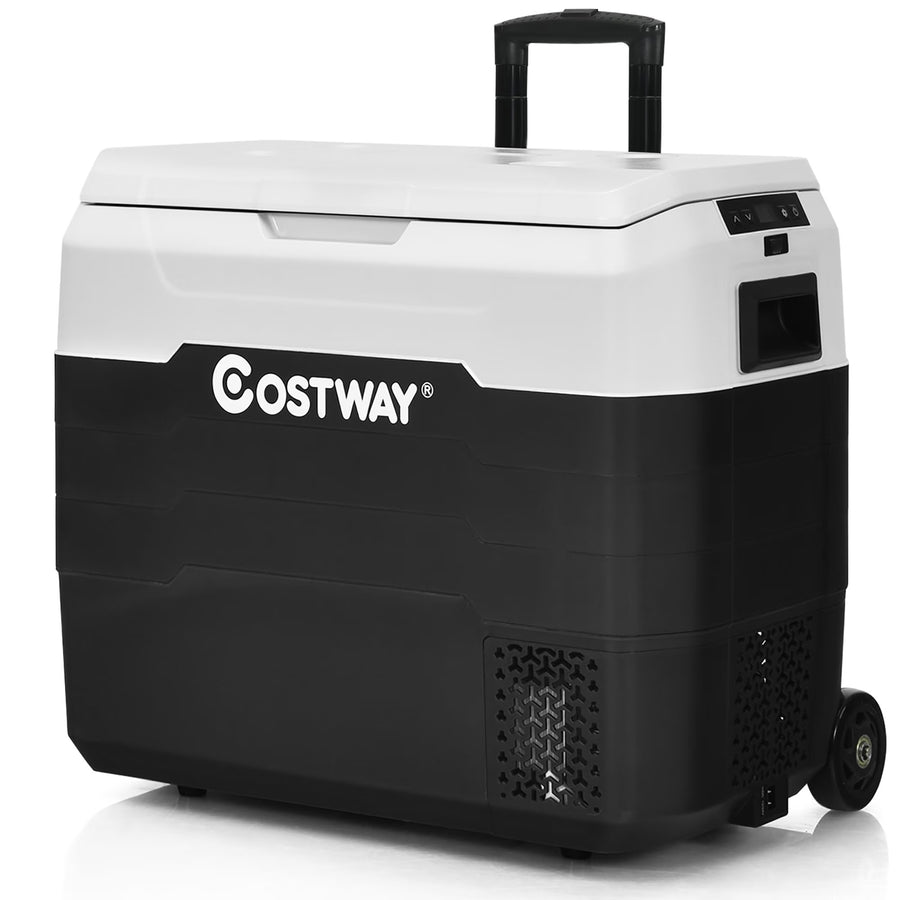Costway 53 qt Wheeled Corded Electric Dual-Zone Portable Car Refrigerator, White