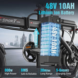 ASKGO Z6 14 in Electric Bike 1200W Motor, 48V/10AH E-Mountain Bike,Folding Electric Bicycle for Adult with Two Seats UL2849,Unisex,Pedal-Assist image 5