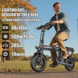 14 in Electric Bike with Dual Front Suspension 500W Folding Ebike, Up to 25Miles 20MPH, 48V Removable Lithium-Battery, 14 in Foldable Commuting... image 5