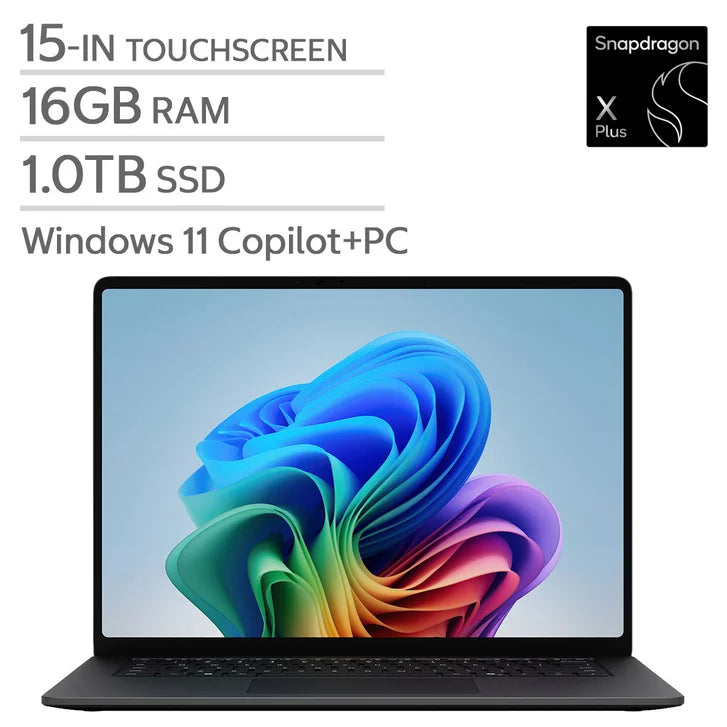 Microsoft Surface 15.0-in. Copilot+ PC Touchscreen Laptop, Qualcomm Snapdragon X2 Plus - 16GB RAM, 1 TB SSD - Black